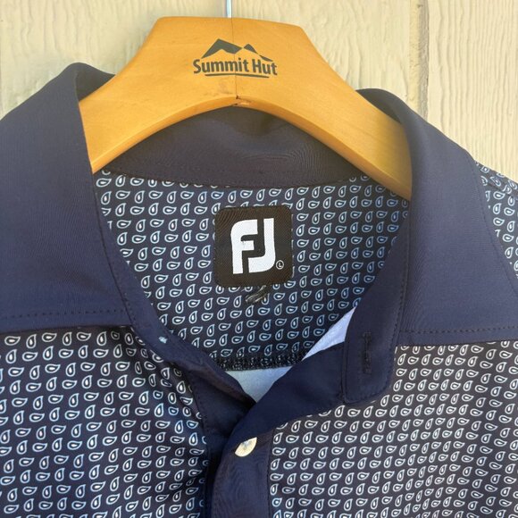 Footjoy Golf Lisle Polo Shirt Men's Large Blue Paisley Stretch Comfort Summer - Picture 2 of 10